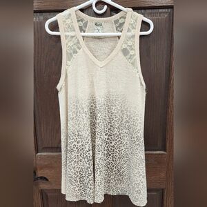 Elegant Cream Leopard Print Lace Tank Top